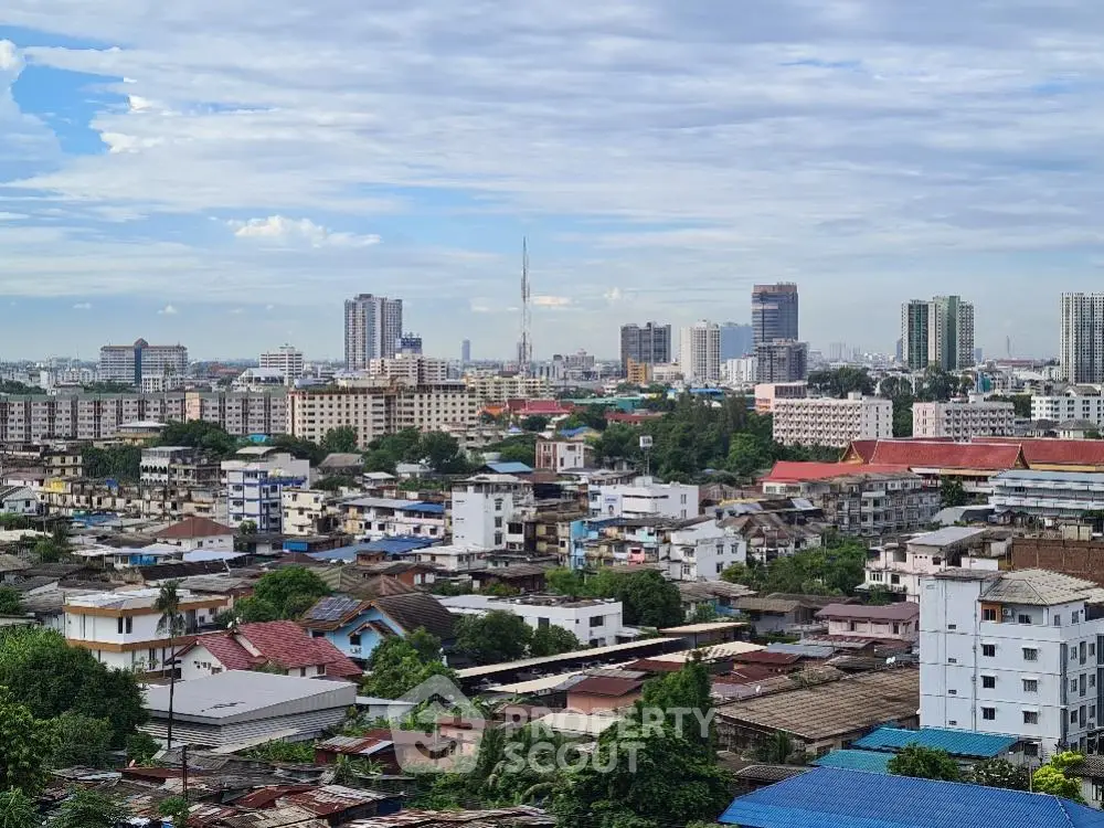 Stunning cityscape view showcasing urban skyline with diverse architecture and lush greenery.