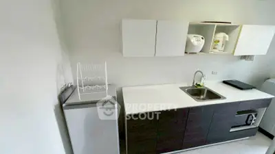 Modern kitchen with sleek cabinets and appliances in a compact layout