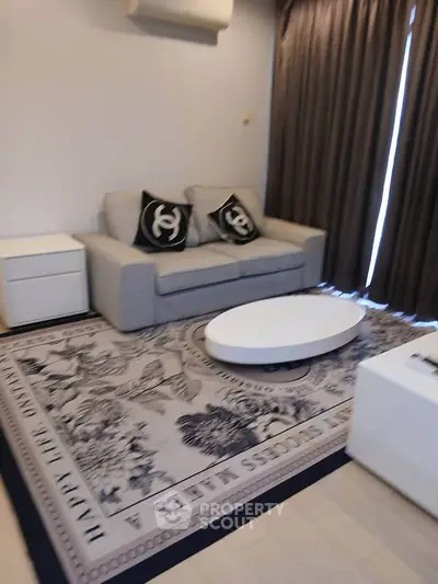 Modern living room with stylish decor and cozy seating area