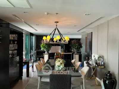 Luxurious dining room with elegant chandelier and modern decor