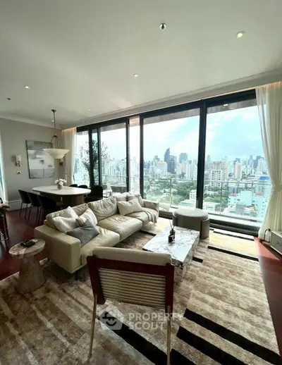 Luxurious living room with stunning city view and elegant decor