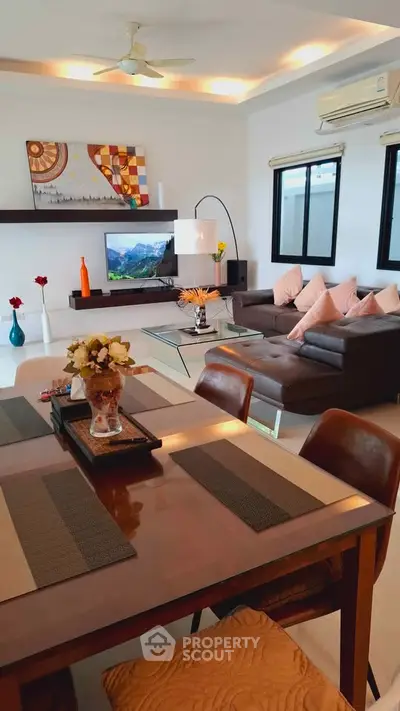 Modern living room with stylish decor and comfortable seating