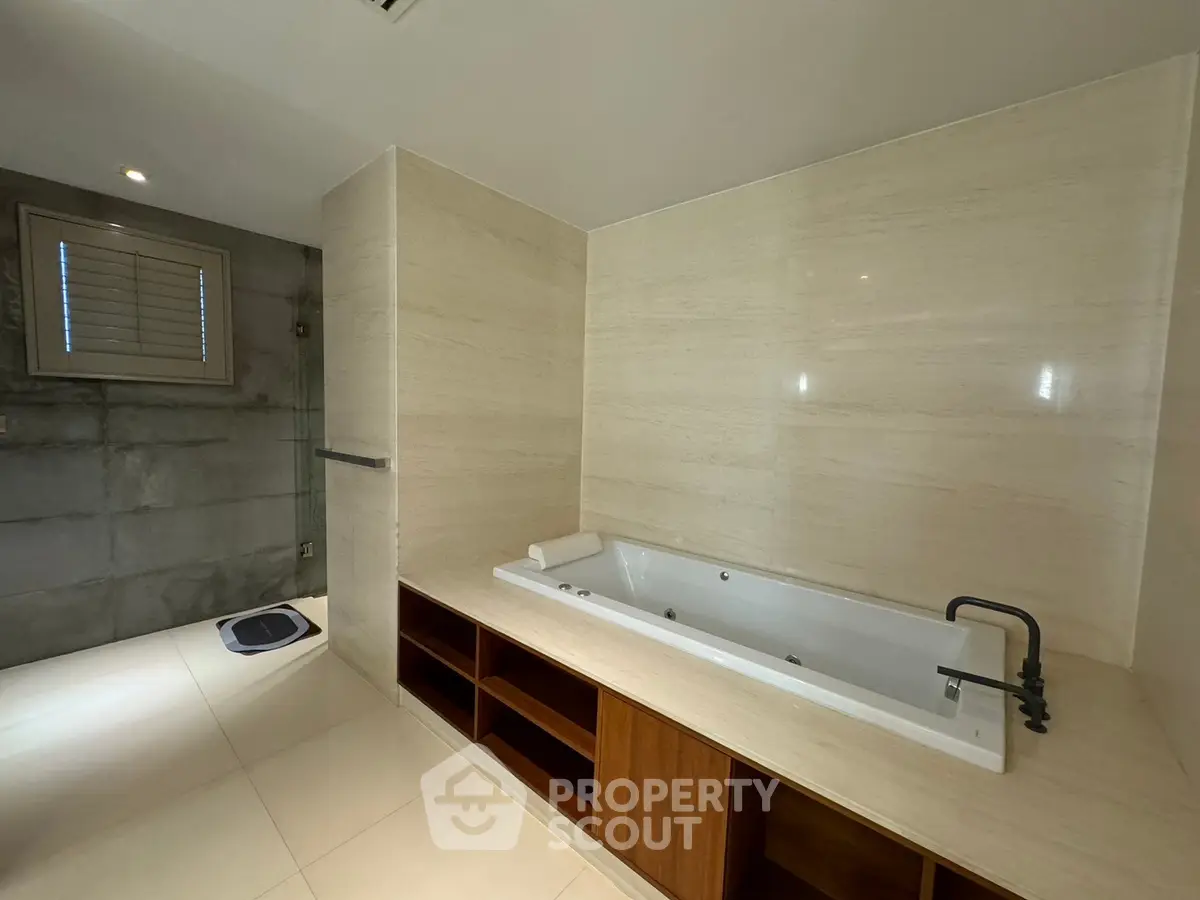 Luxurious bathroom with modern bathtub and sleek design