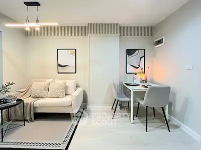 Modern living room with stylish decor and cozy dining area