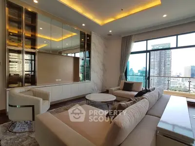 Luxurious living room with modern furniture and stunning city view