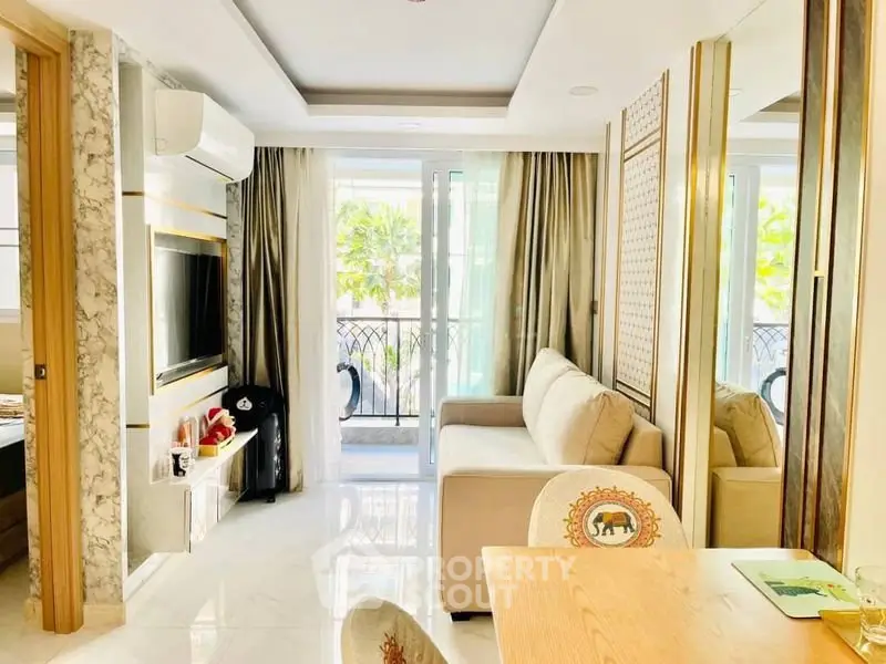 Bright and modern living room with balcony access and stylish decor