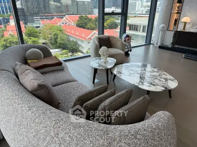 Luxurious living room with stunning city view and elegant modern furniture