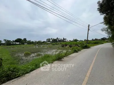 Scenic rural road with lush greenery and open field, perfect for tranquil living.