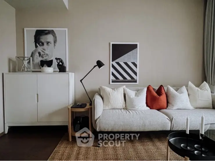 Stylish living room with modern decor and cozy seating area