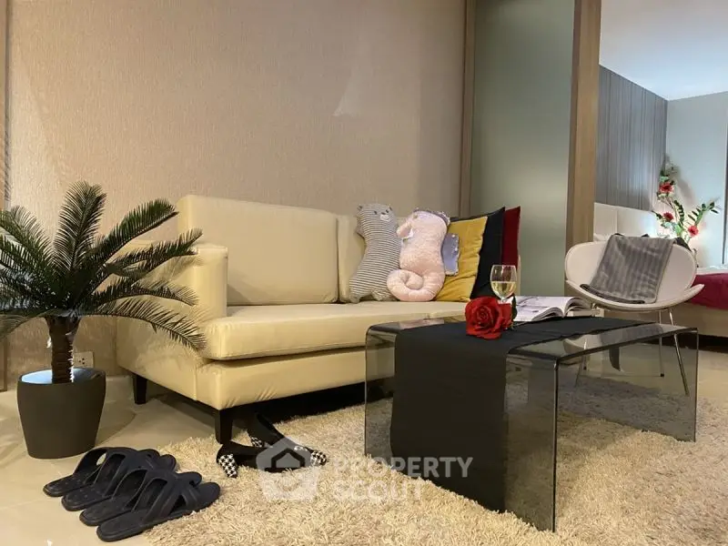 Stylish living room with modern decor and cozy seating area