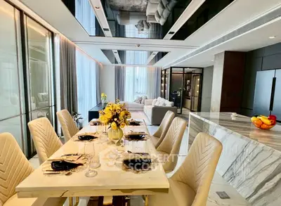 Luxurious dining room with elegant table setting and modern decor
