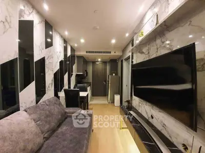 Luxurious modern living room with marble accents and sleek design