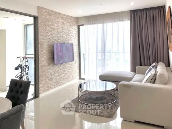 Modern living room with sleek design and natural light