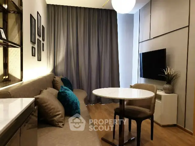 Modern living room with stylish decor and cozy seating area