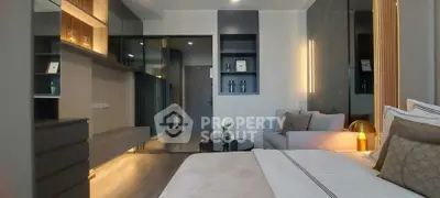 Luxurious modern bedroom with elegant decor and ambient lighting