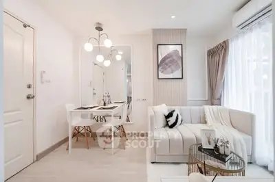 Modern living room with chic decor and cozy dining area