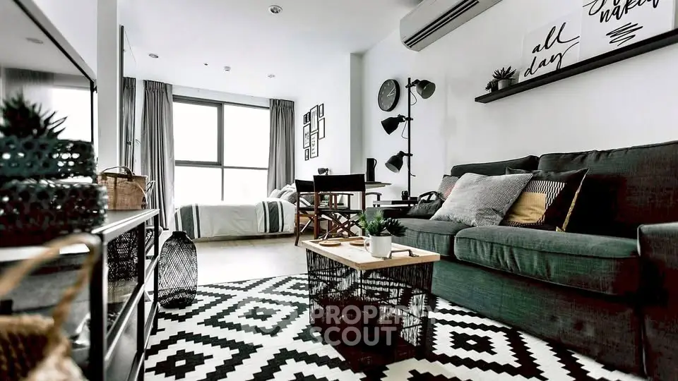 Stylish modern living room with chic decor and cozy ambiance, perfect for urban living.