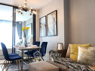 Modern living room with elegant dining area and stylish decor