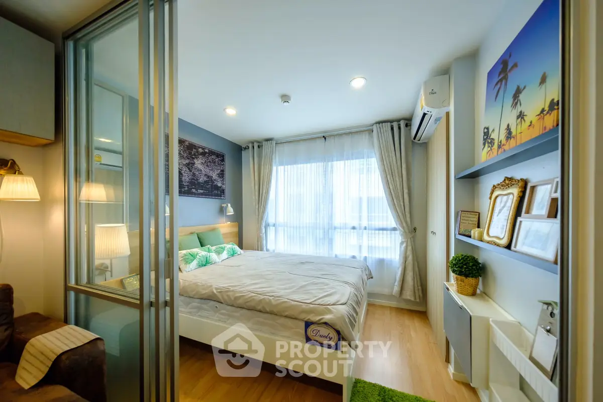 Modern cozy bedroom with stylish decor and natural light