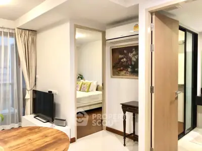 Charming apartment interior with cozy bedroom and modern living area