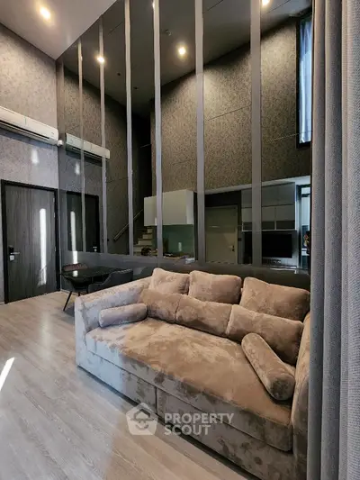 Luxurious modern living room with plush sofa and stylish decor