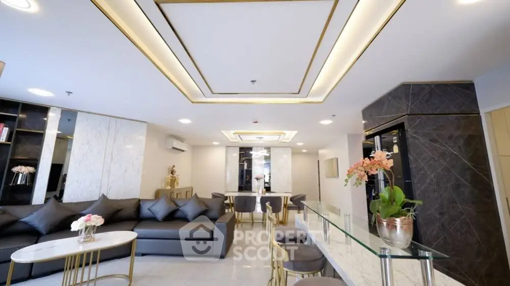 Luxurious modern living room with elegant decor and spacious seating area