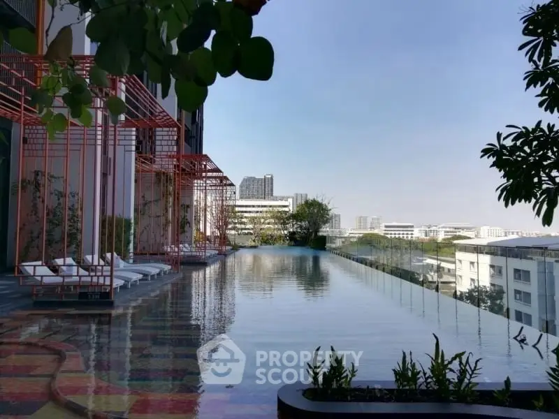 Luxurious rooftop infinity pool with city skyline view and modern design.