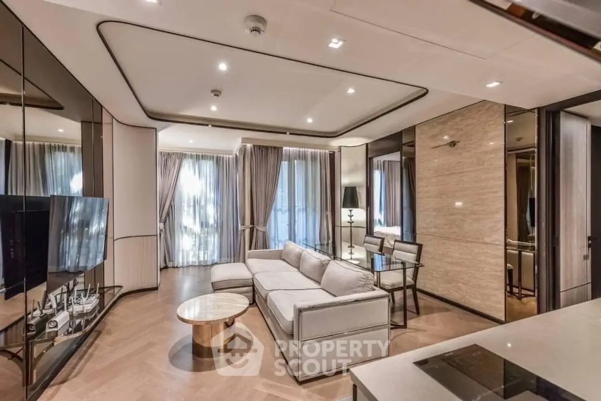 Luxurious modern living room with elegant decor and ample natural light