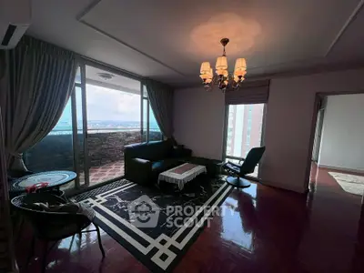 Elegant living room with city view and stylish decor