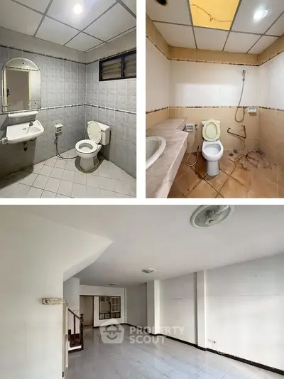 Spacious property with two bathrooms and a large open area, ideal for renovation.