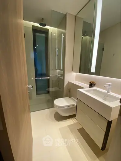 Modern bathroom with sleek design and glass shower enclosure