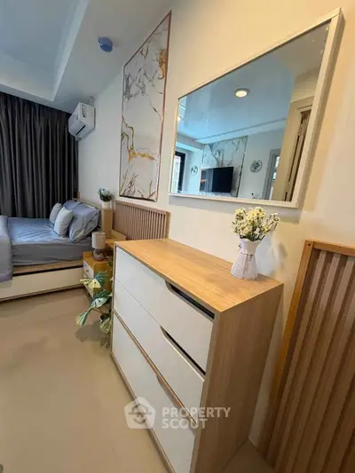 Modern bedroom with stylish decor and elegant furniture
