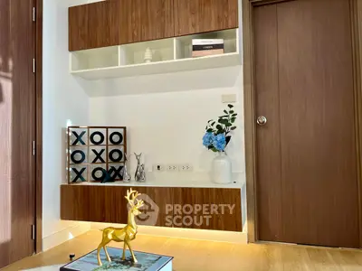 Stylish modern living room with elegant decor and wooden accents