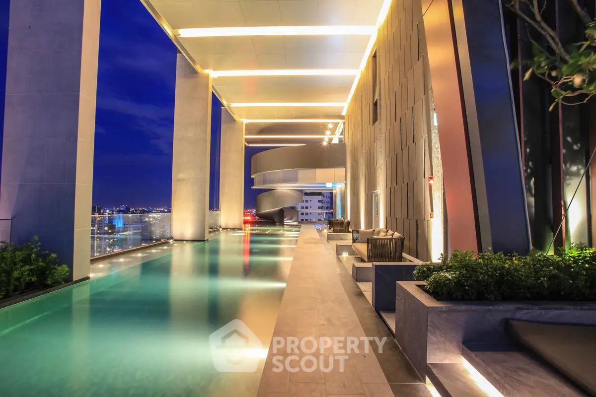 Luxurious rooftop infinity pool with stunning city views and modern architectural design.