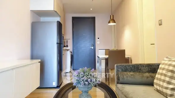 Modern apartment interior with stylish kitchen and cozy living area