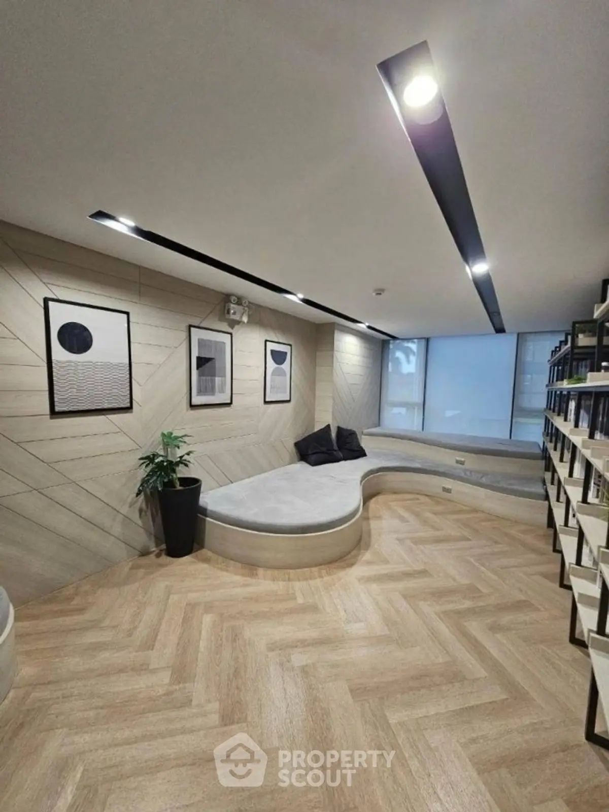 Modern living room with stylish decor and unique seating area