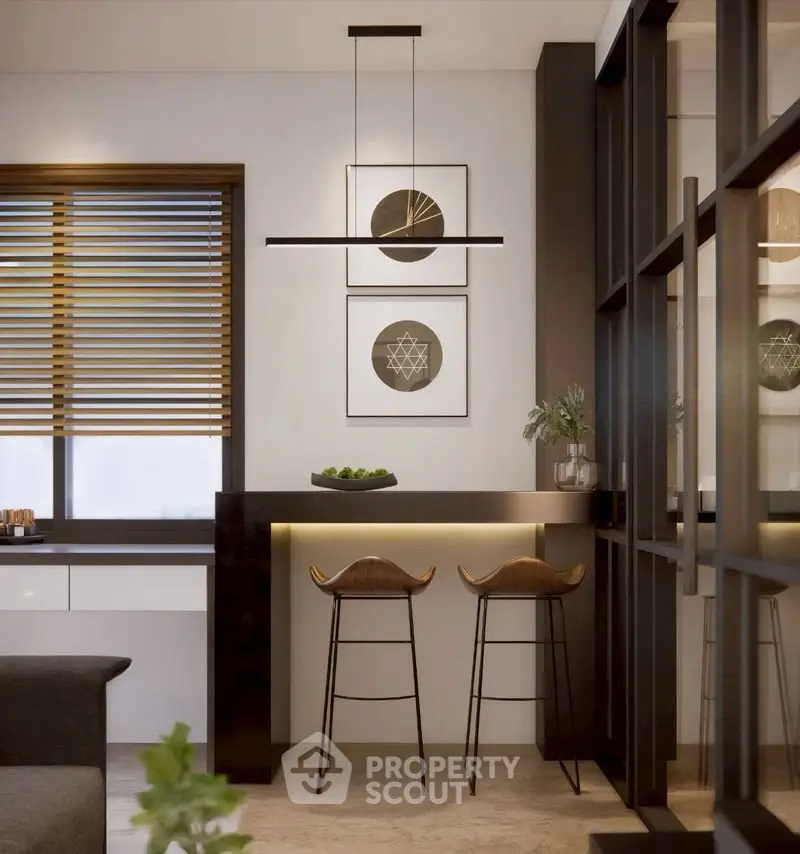 Modern kitchen with sleek bar stools and stylish decor