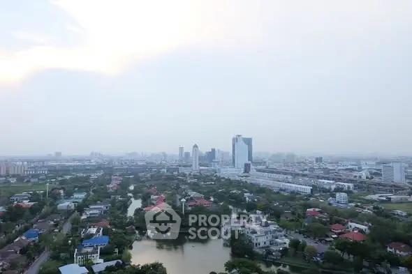 Stunning cityscape view with lush greenery and modern skyline