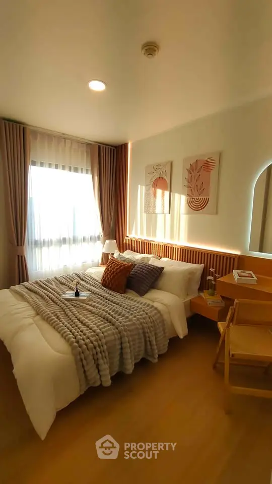 Cozy bedroom with modern decor and natural light