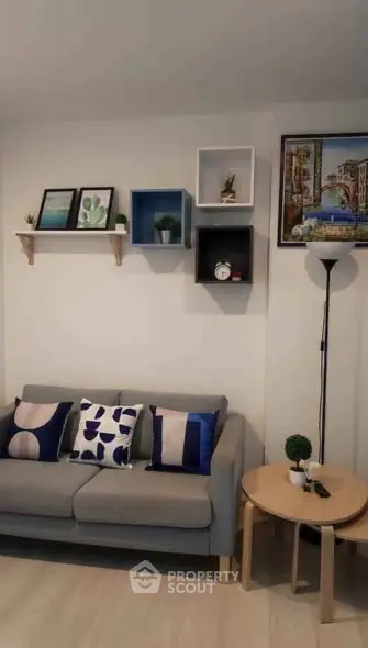 Cozy living room with modern decor and stylish wall art