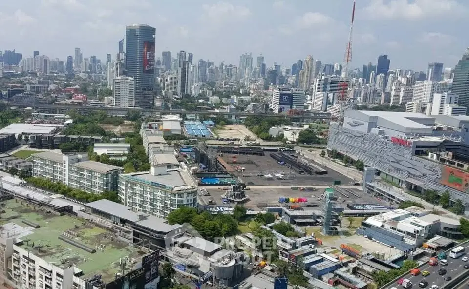 Stunning aerial view of urban skyline with modern skyscrapers and bustling cityscape, perfect for real estate investment.