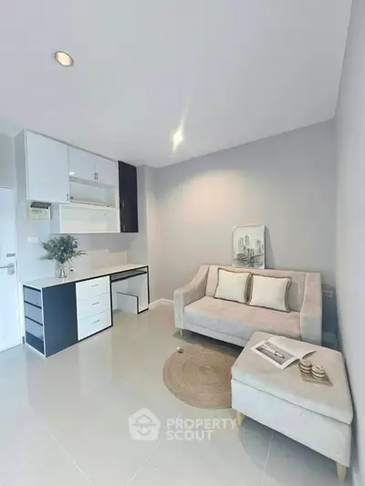 Modern living room with stylish furniture and minimalist decor