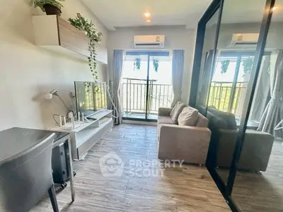 Modern living room with balcony and stylish decor