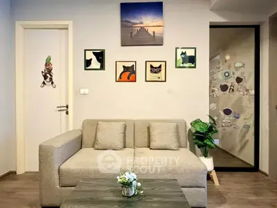 Charming living room with modern decor and cozy sofa, perfect for relaxation and entertaining guests.