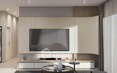 Modern living room with sleek TV unit and stylish decor