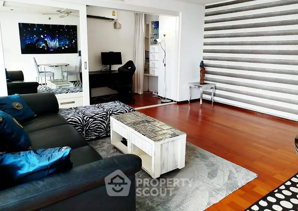 Stylish living room with modern decor and hardwood floors