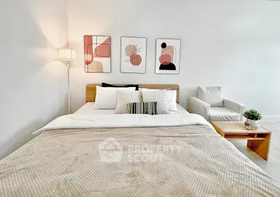 Modern bedroom with stylish decor and cozy ambiance