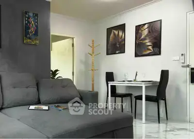 Modern living room with stylish decor and cozy seating area