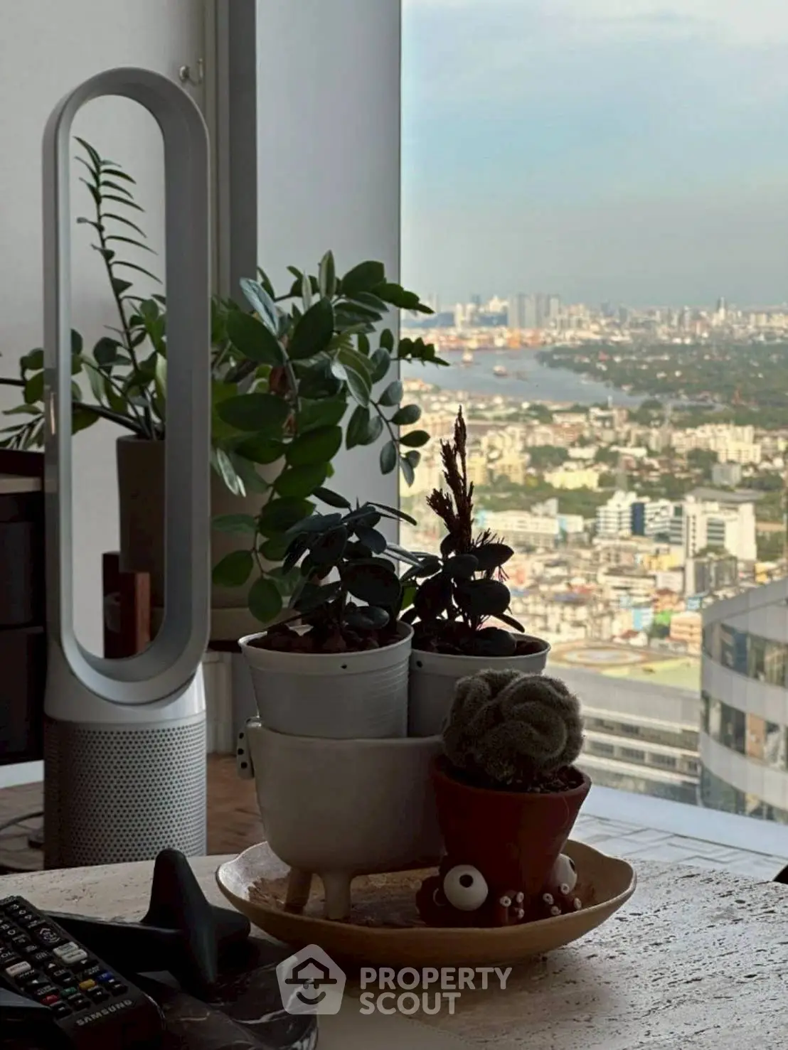 Modern apartment with stunning city view and stylish decor