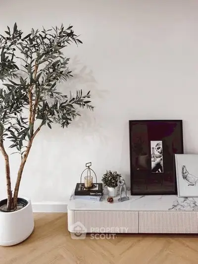 Stylish living room corner with modern decor and indoor plant